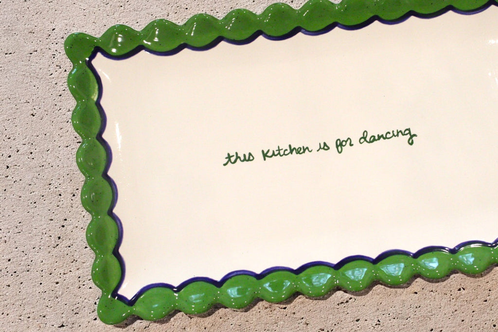 Hand-painted “this kitchen is for dancing” Scalloped Tray