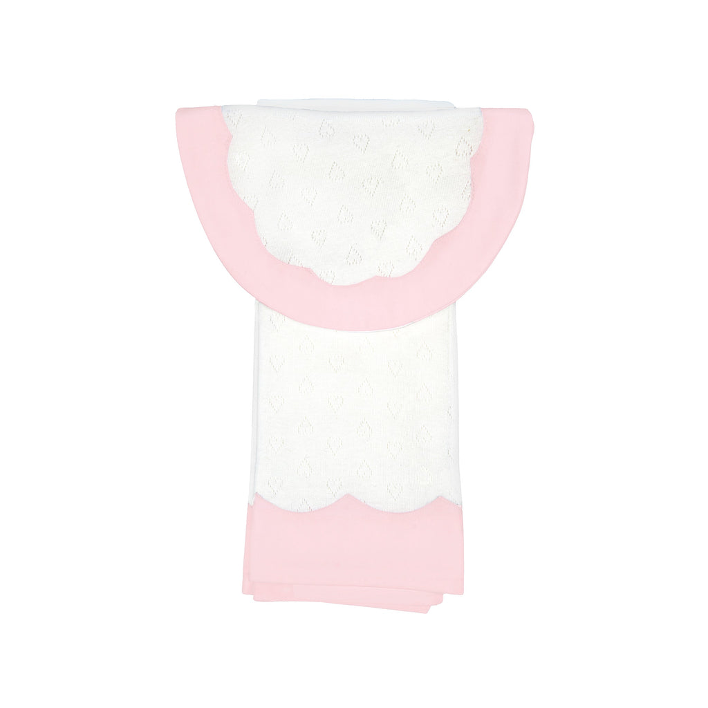 BABY SCALLOPED HEART COTTON KNIT BIB & BURP SET