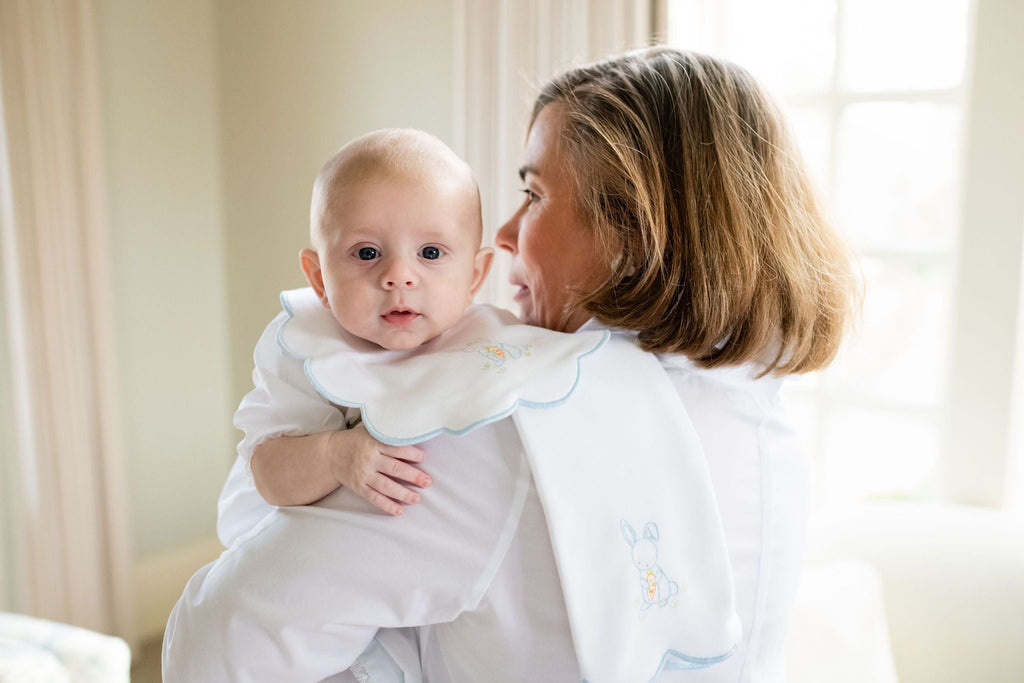 BABY BUNNY COTTON KNIT BIB & BURP SET
