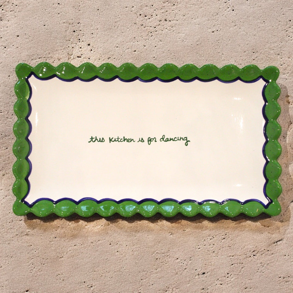 Hand-painted “this kitchen is for dancing” Scalloped Tray