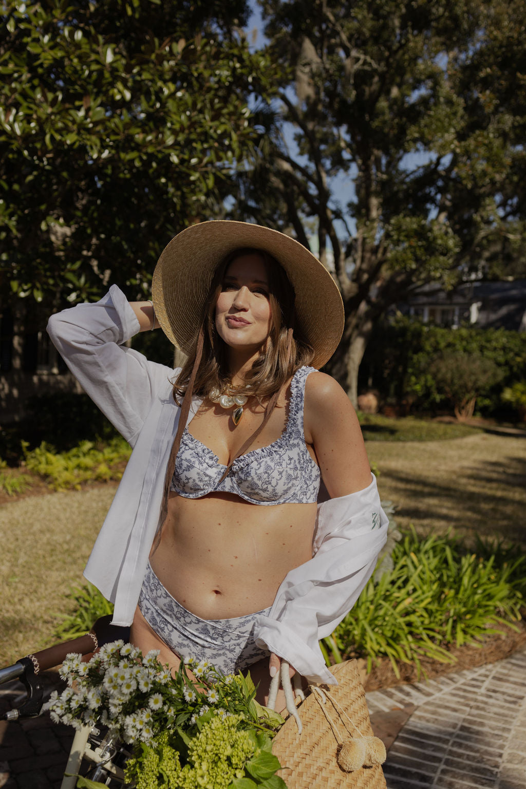 The Daphne Top - Blue Toile Ruffle