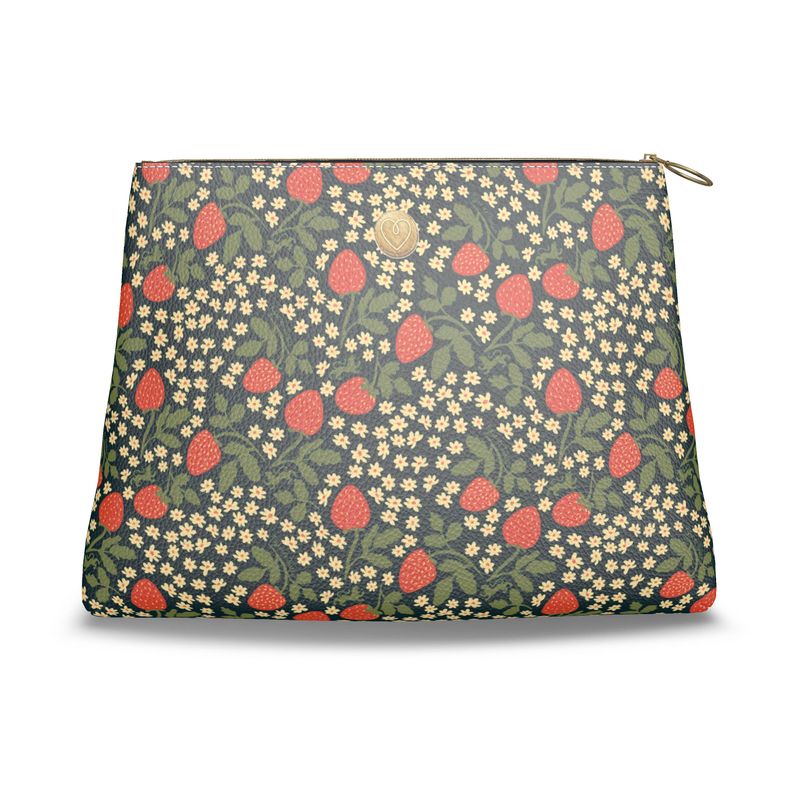 Roomy Leather Clutch, STRAWBERRY