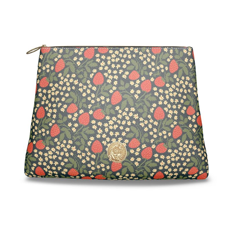 Roomy Leather Clutch, STRAWBERRY