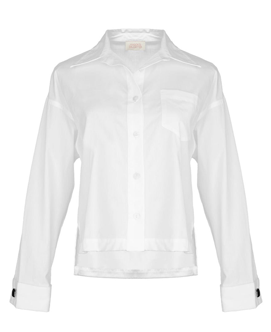 MASON'S DAUGHTER the French Cuff Boyfriend Shirt, White Poplin
