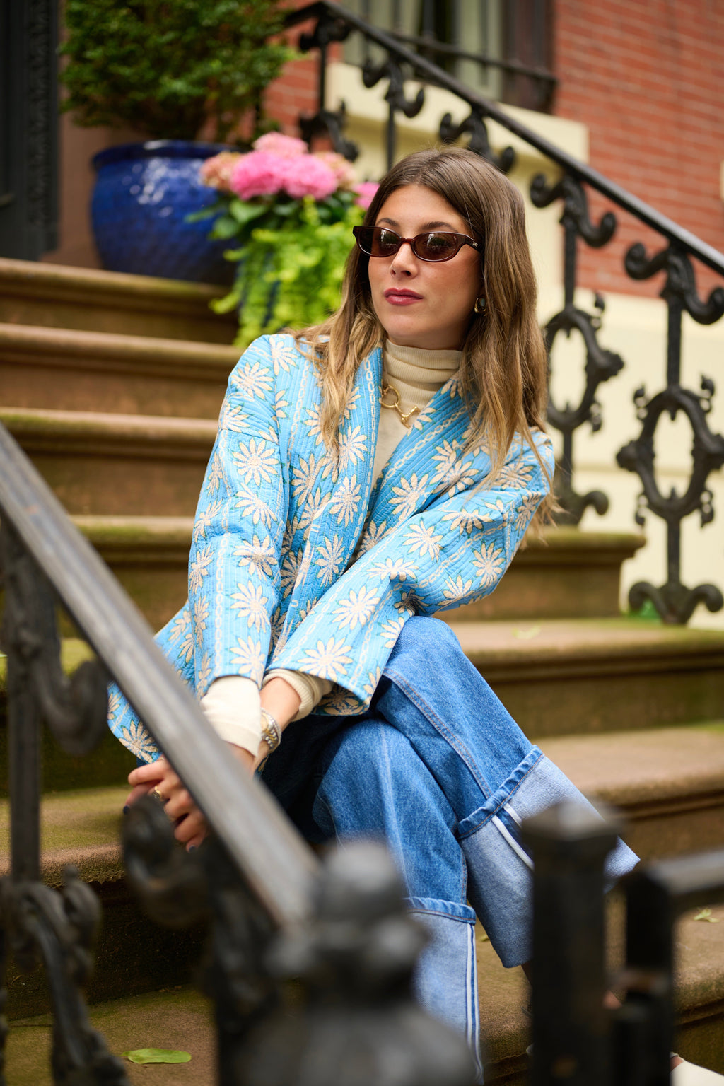 Allison Reversible Quilted Jacket - Blue Daisy