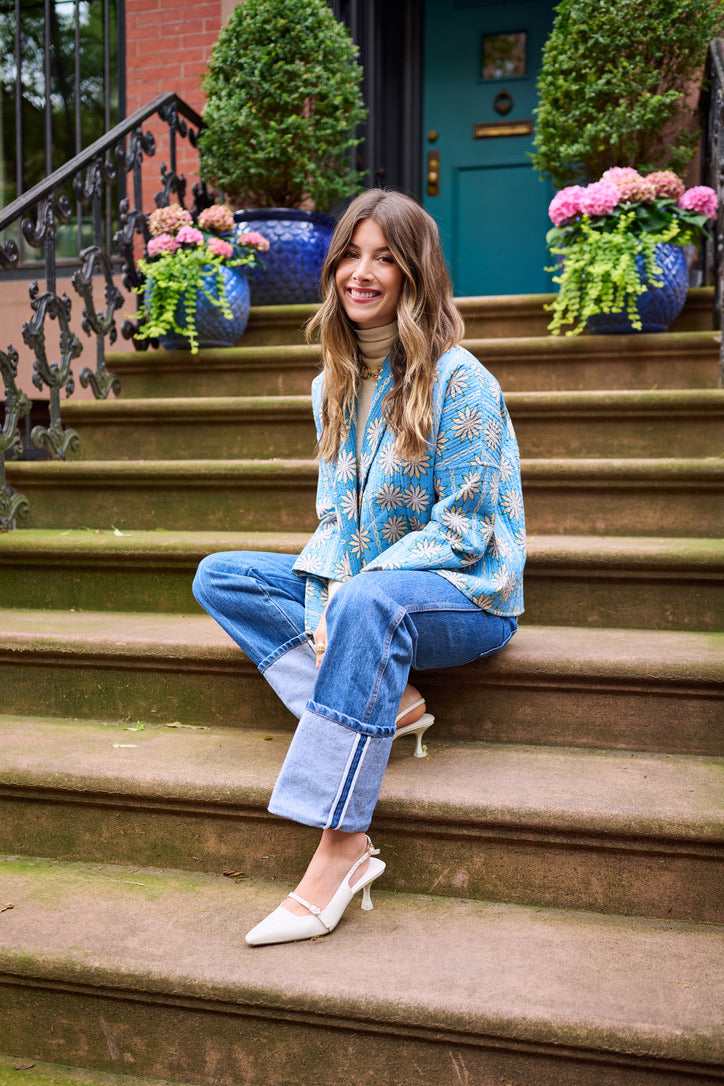 Allison Reversible Quilted Jacket - Blue Daisy