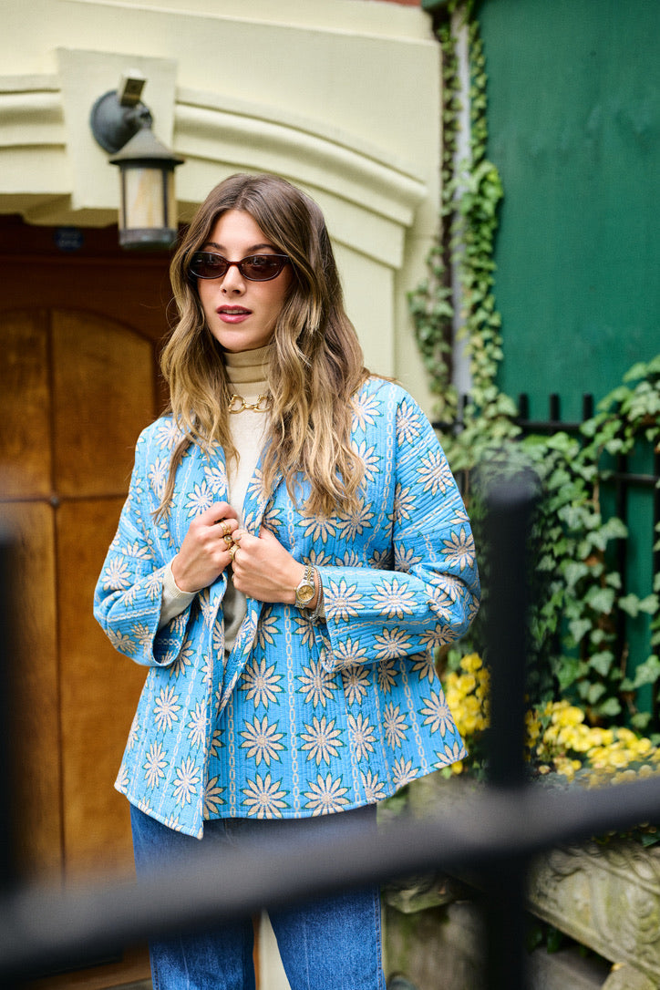 Allison Reversible Quilted Jacket - Blue Daisy