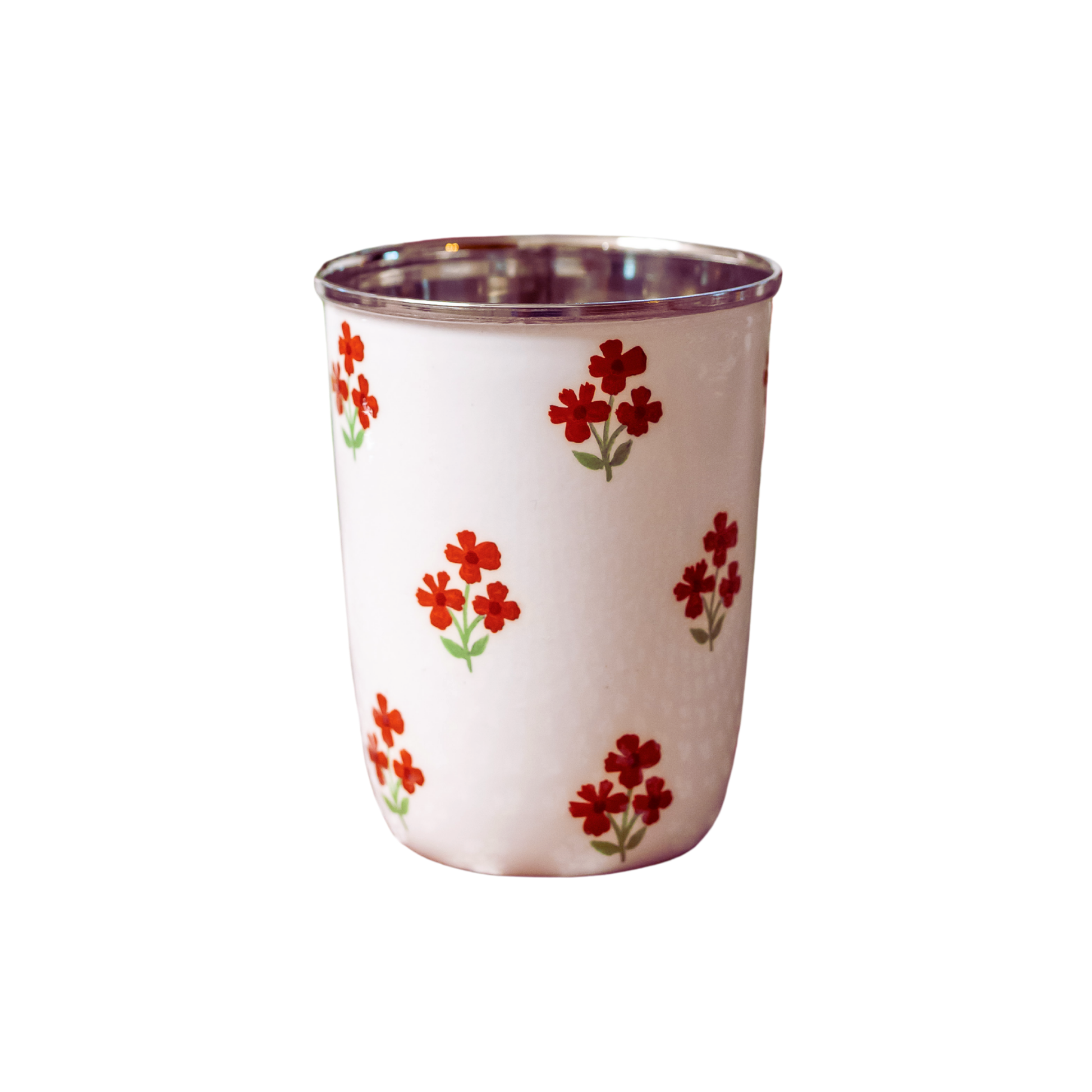 Red Floral Short Enamelware Tumbler - Set of 4