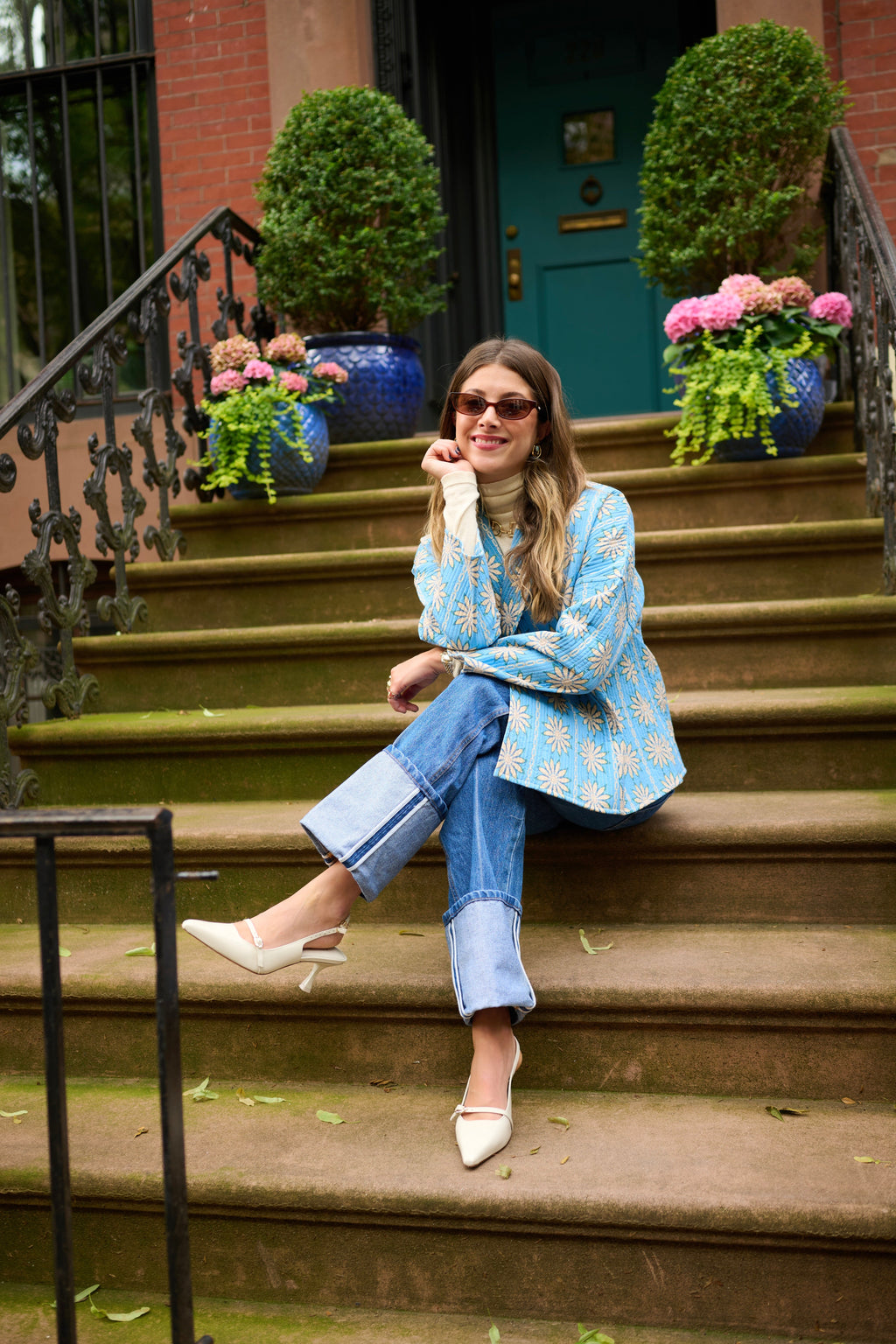 Allison Reversible Quilted Jacket - Blue Daisy