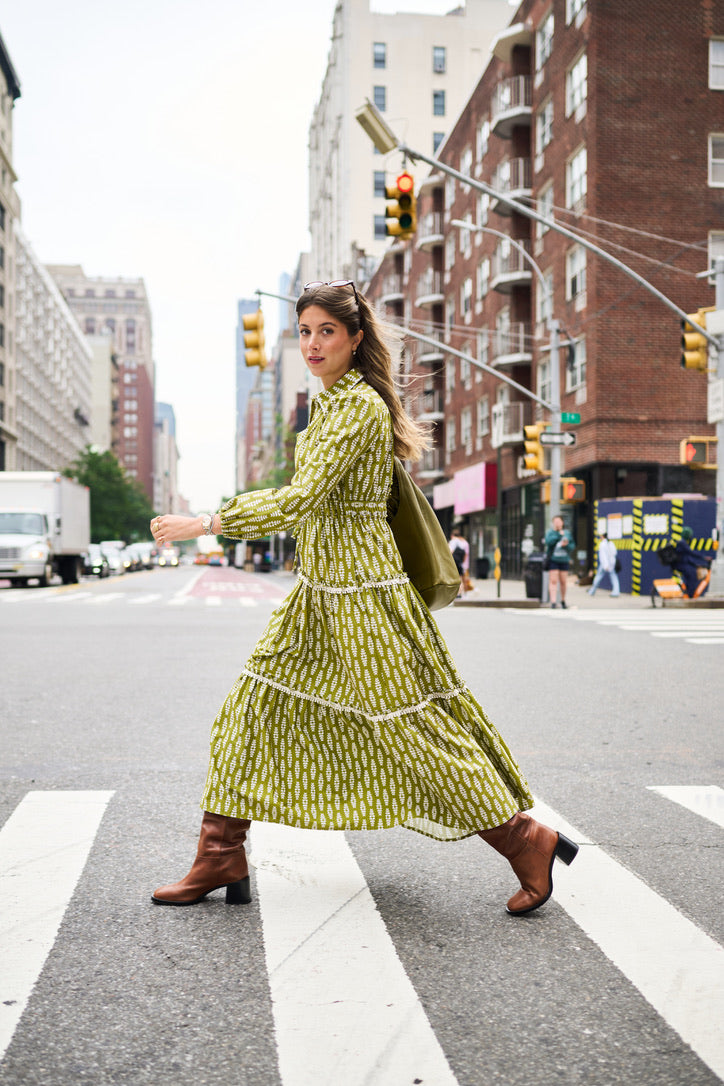 Banyan Long Sleeve Dress - Green Leaf