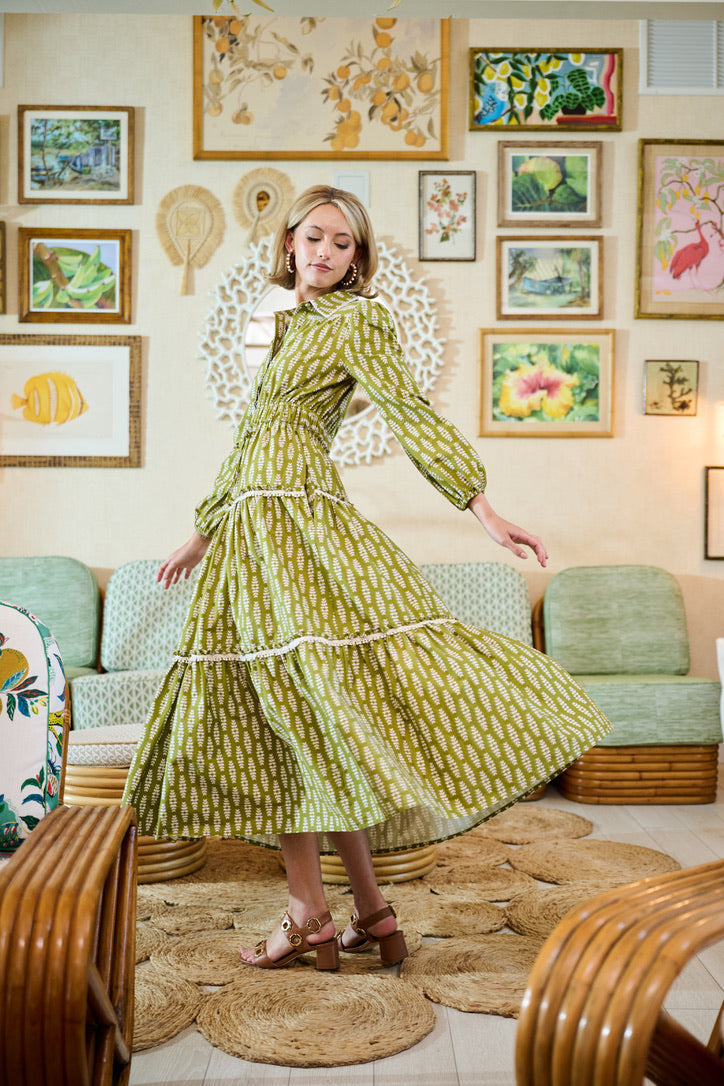 Banyan Long Sleeve Dress - Green Leaf