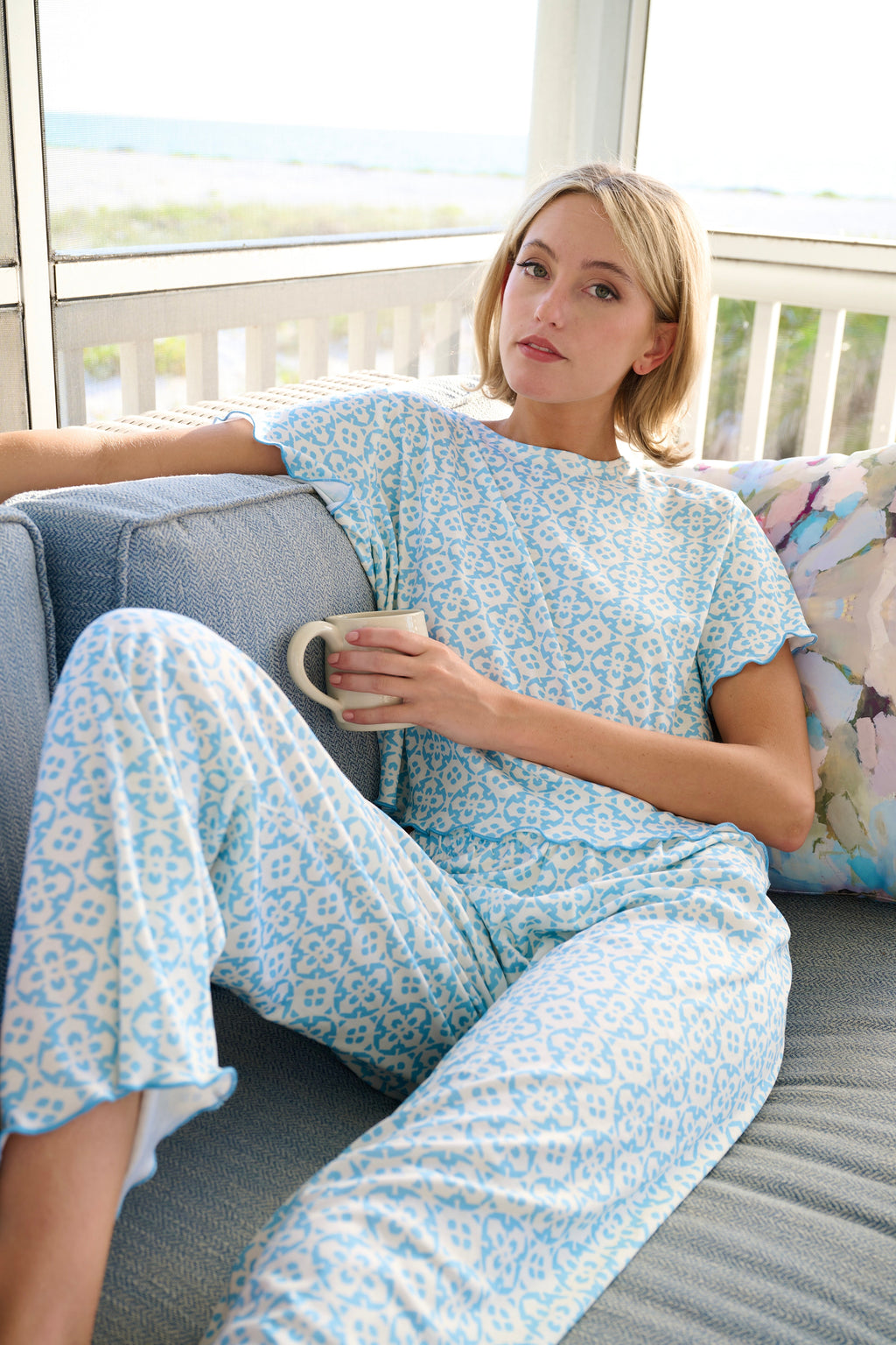 Margarie Pajama Short Sleeve & Pants - Porto Blue
