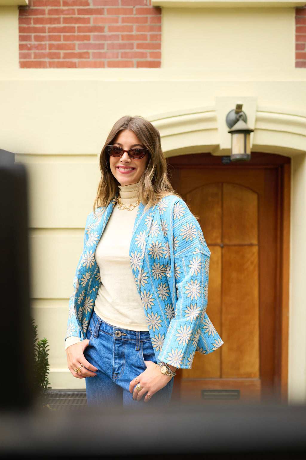 Allison Reversible Quilted Jacket - Blue Daisy