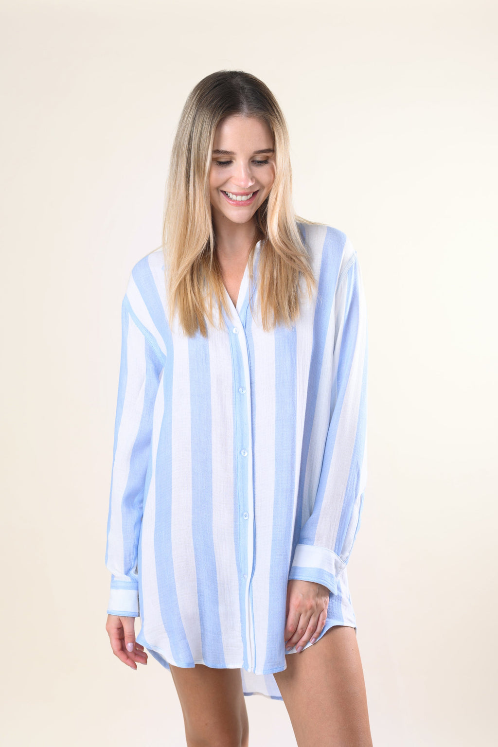 Positano Shirt Dress - Blue/White Cabana Stripes