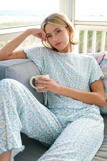 Margarie Pajama Short Sleeve & Pants - Porto Blue