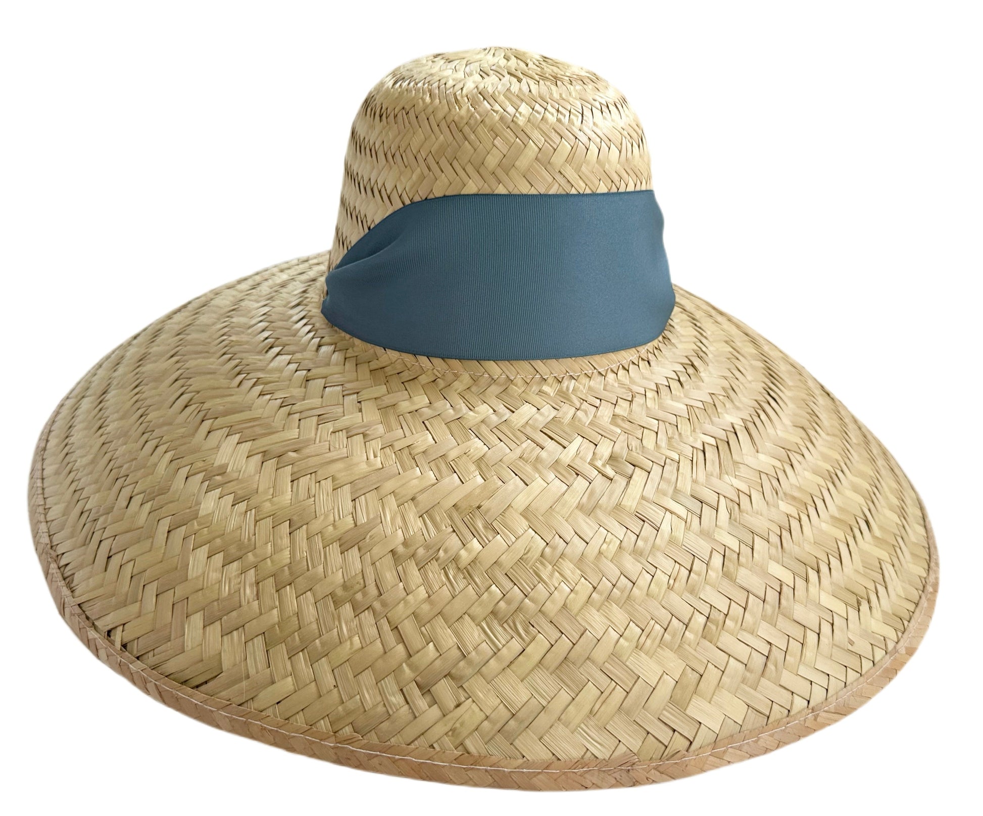 Geranium Sun Hat - Short & Wide French Blue Grosgrain Ribbon