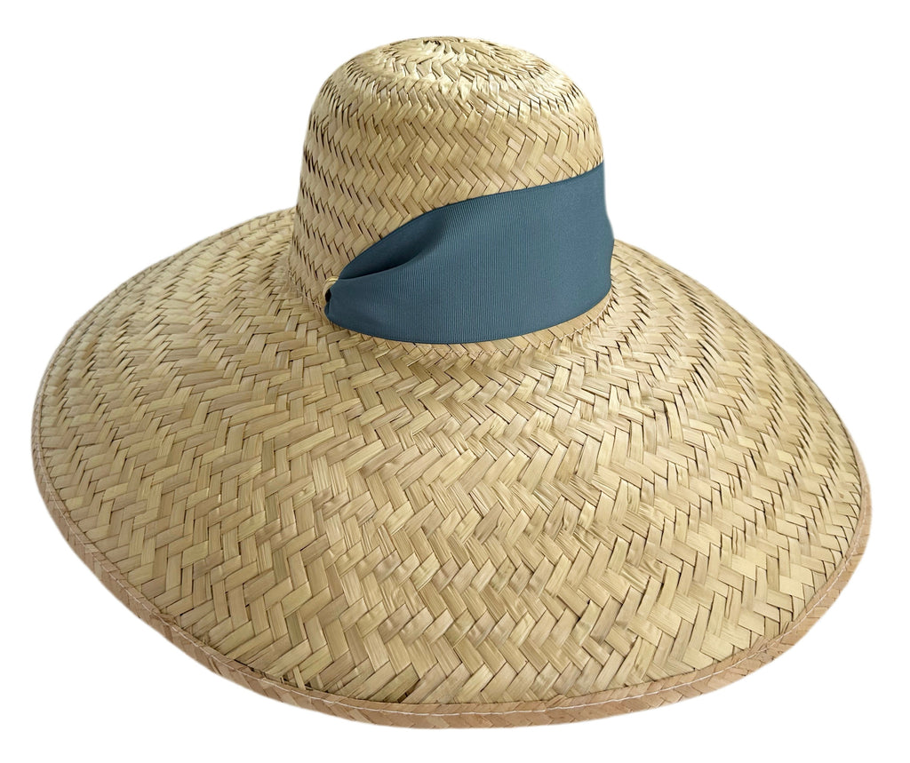 Geranium Sun Hat - Short & Wide French Blue Grosgrain Ribbon