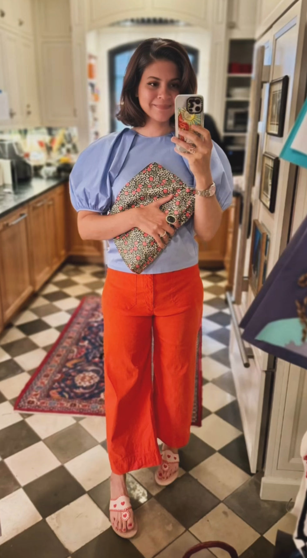 Roomy Leather Clutch, STRAWBERRY