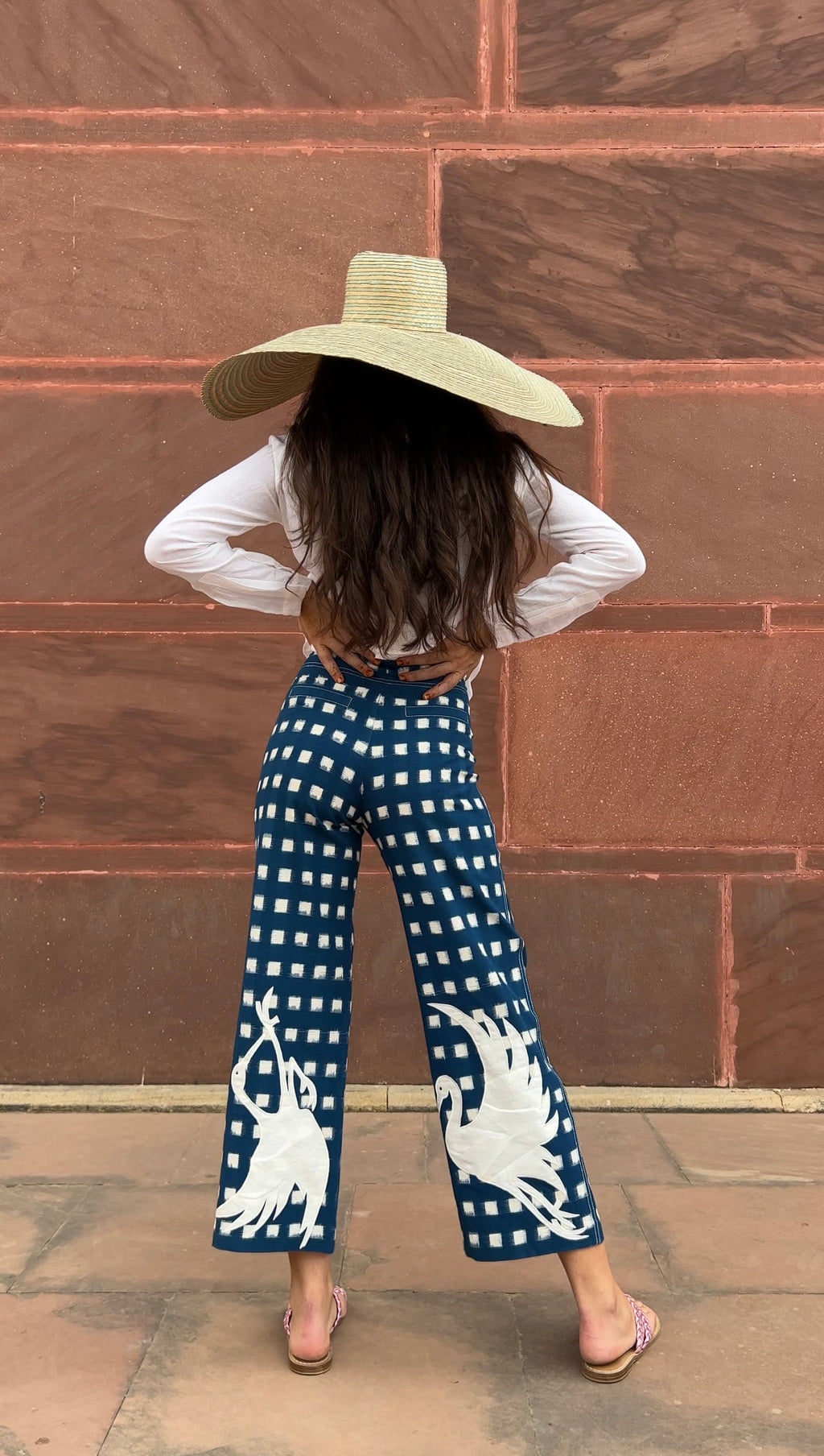 Blue  Embroidery Picnic Trousers