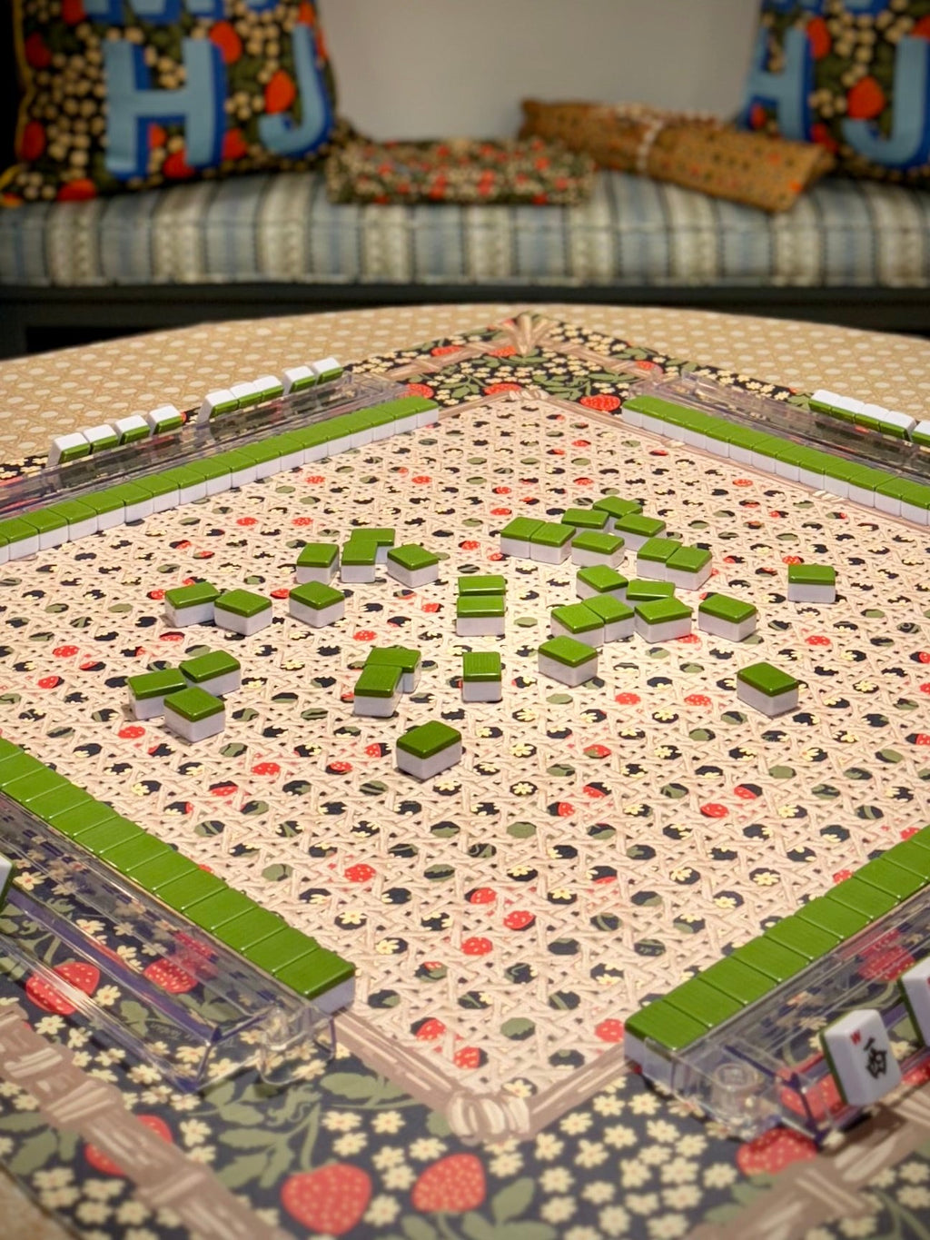 Mahjong Gaming Mat, JADE PEONIES