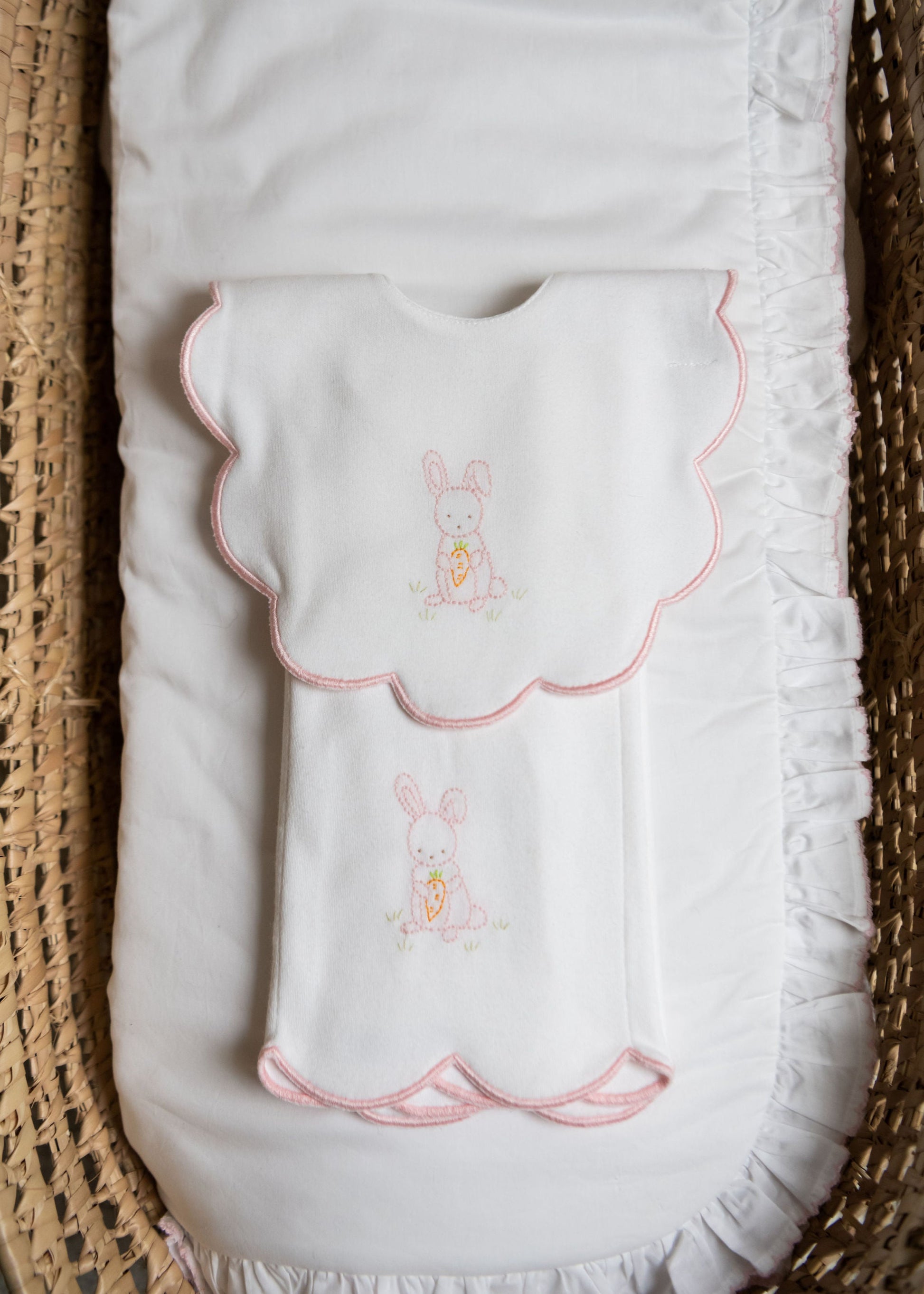 BABY BUNNY COTTON KNIT BIB & BURP SET