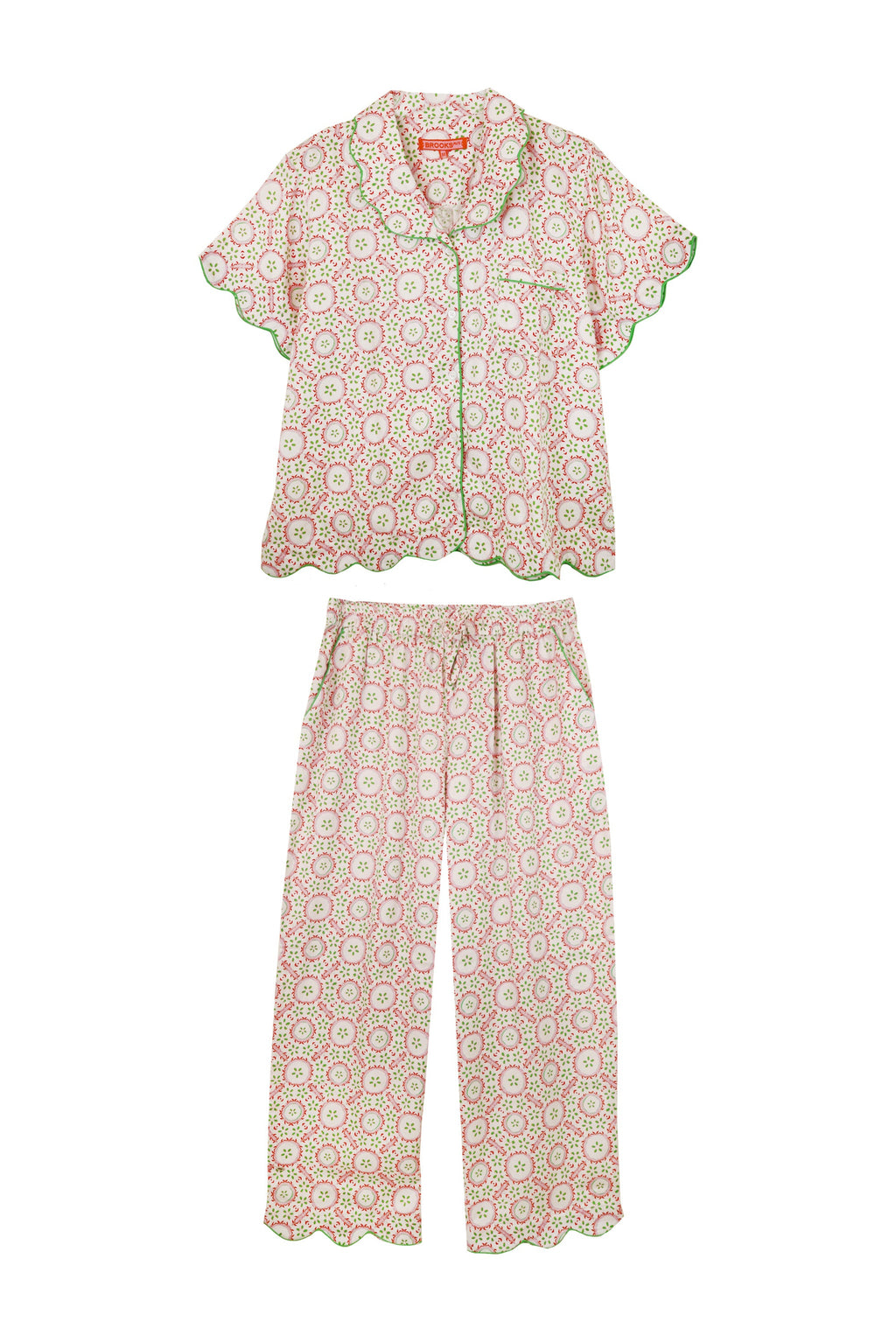 Scalloped Pajama Set Long Pant with Short Sleeve Top - Rosie