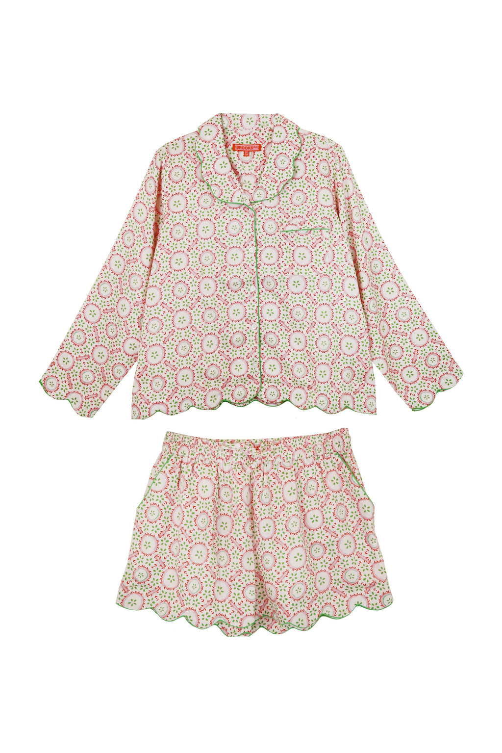 Scalloped Pajama Set Shorts with Long Sleeve Top - Rosie
