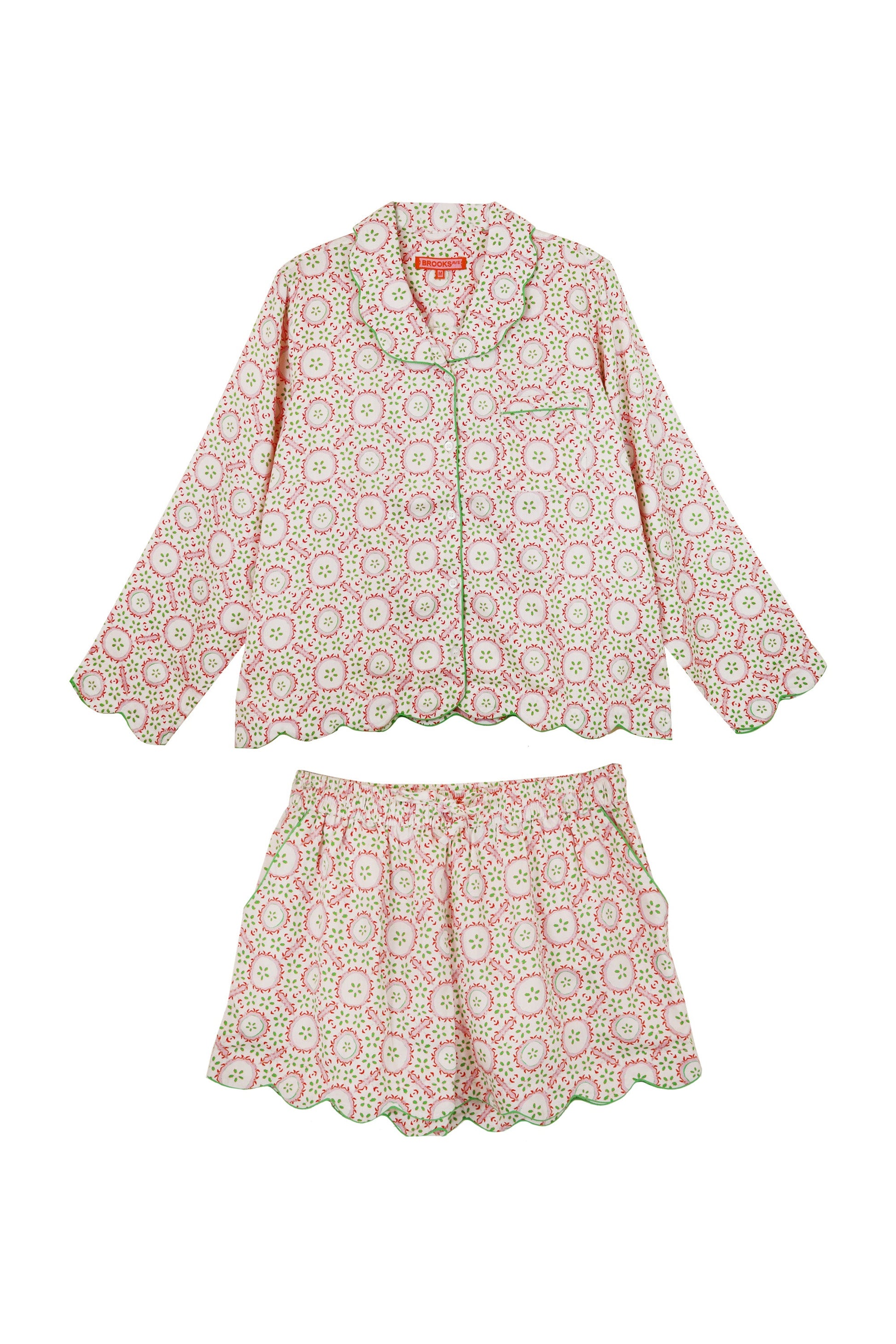 Scalloped Pajama Set Shorts with Long Sleeve Top - Rosie