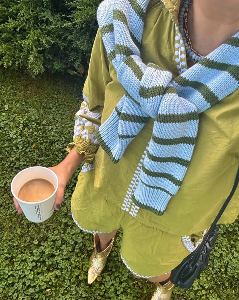 Light Blue Olive Stripe Sweater