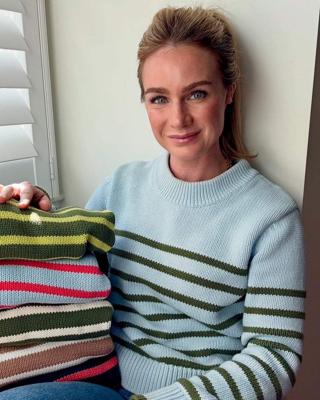 Light Blue Olive Stripe Sweater