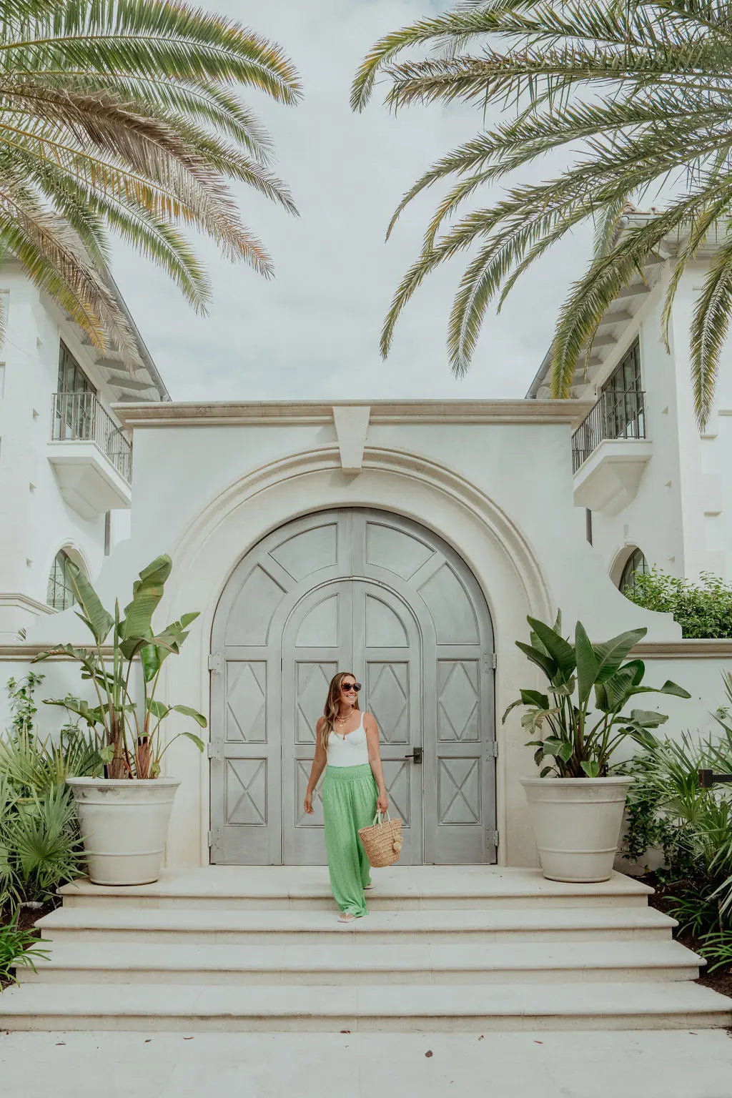 The Anytime Beach Pant - Green Trellis