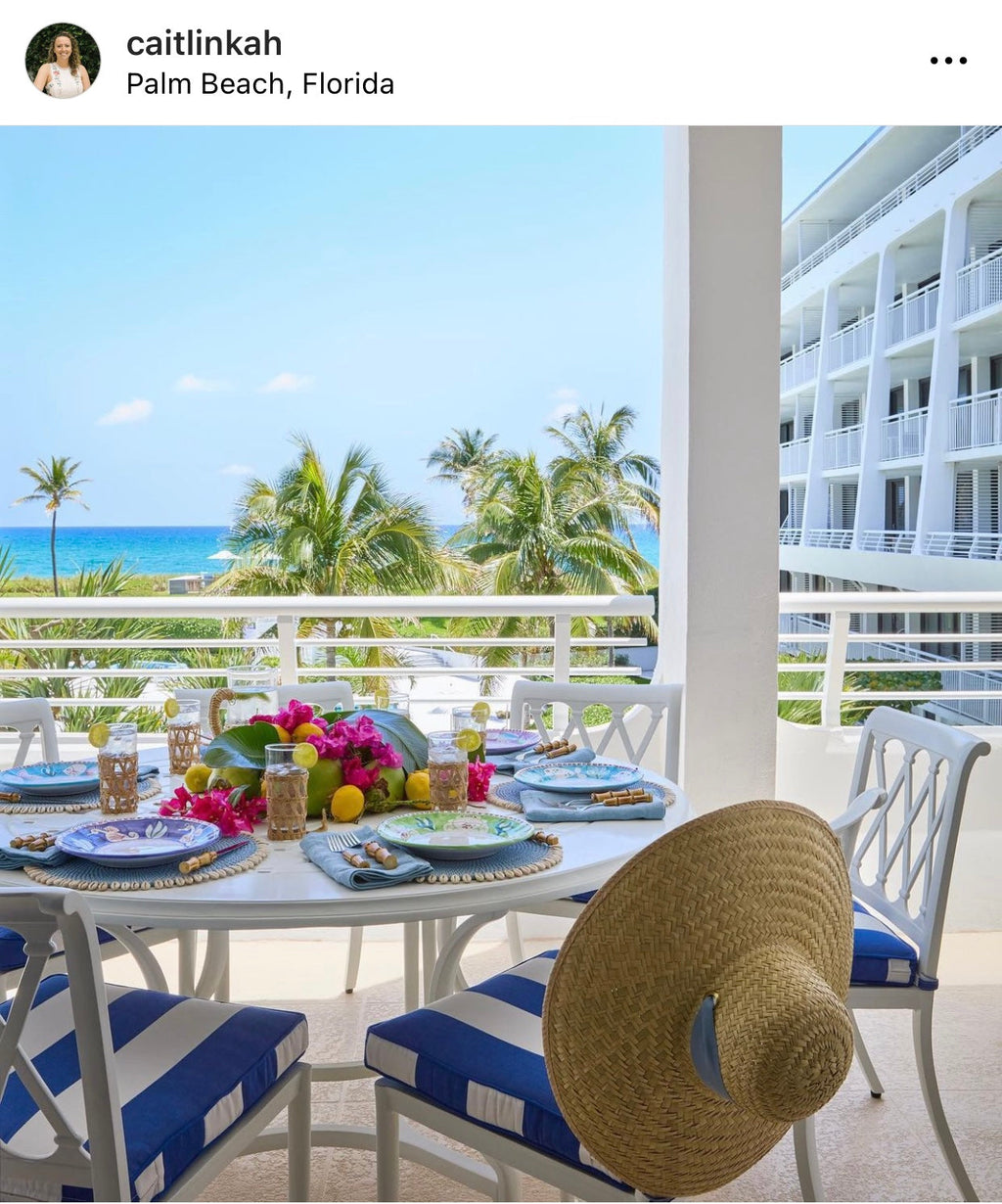 Geranium Sun Hat - Short & Wide French Blue Grosgrain Ribbon