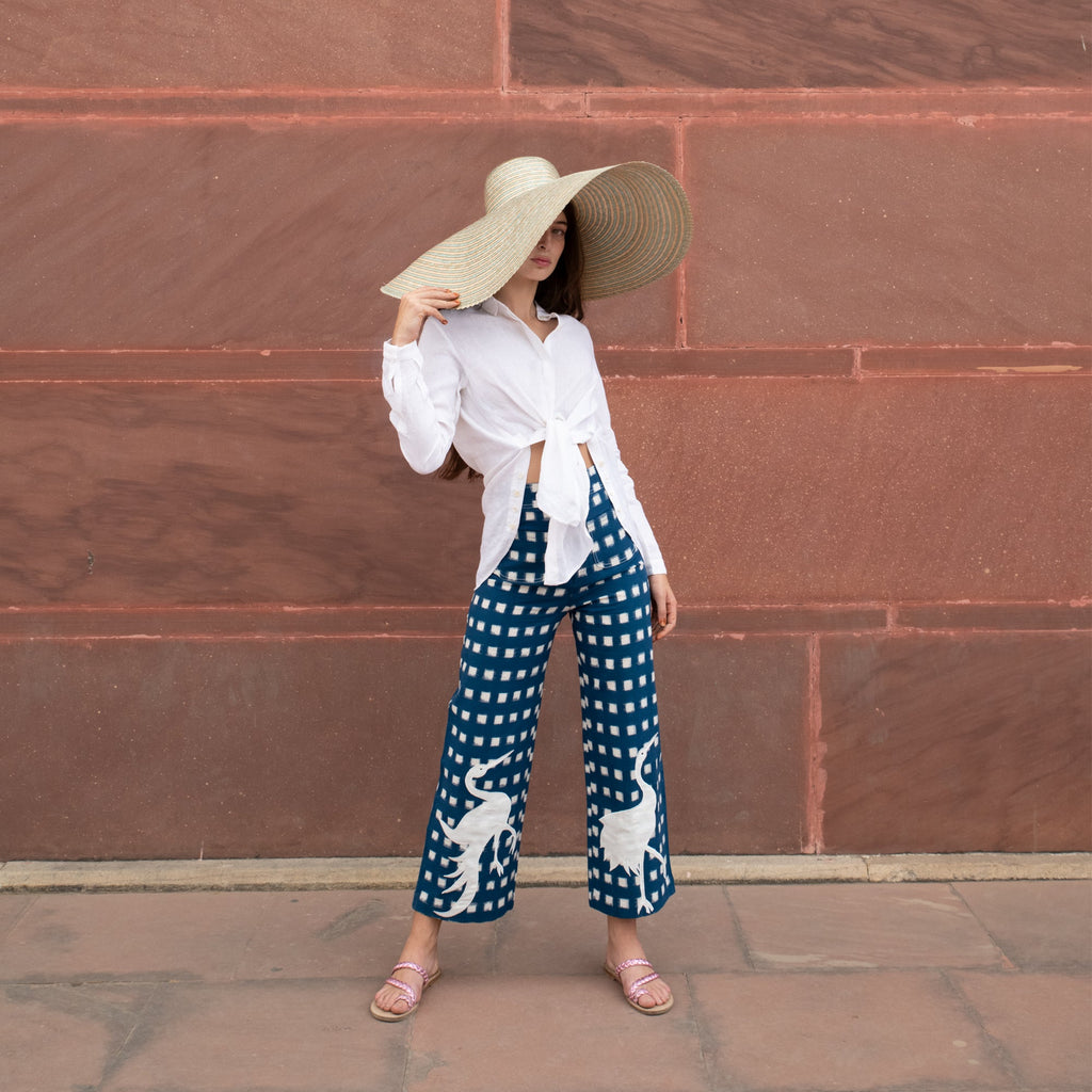 Blue  Embroidery Picnic Trousers