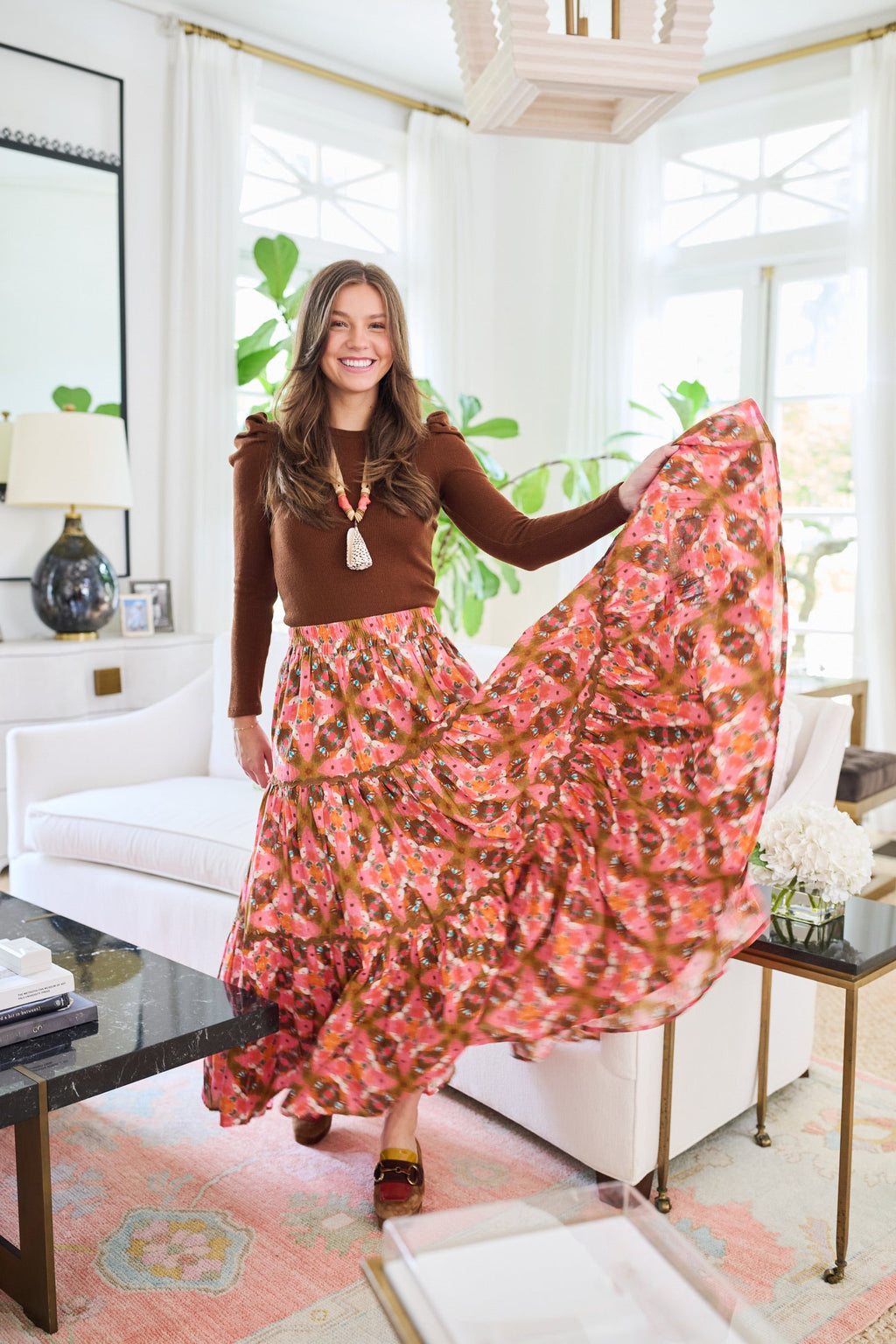 Jess Tiered Maxi Skirt - Farmhouse Pink