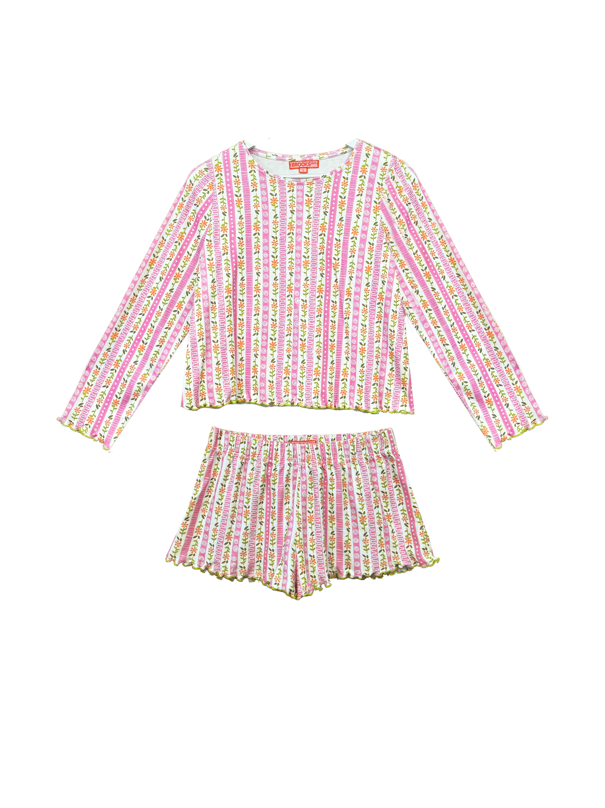 Margarie Pajama Long Sleeve & Shorts - Pink Daisy