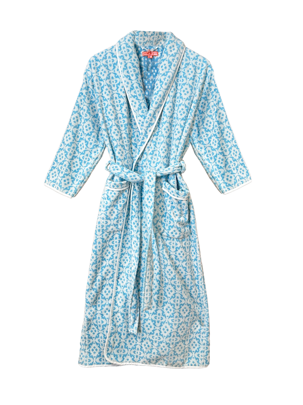 Louise Velvet Jacquard Terry Bathrobe - Porto Blue