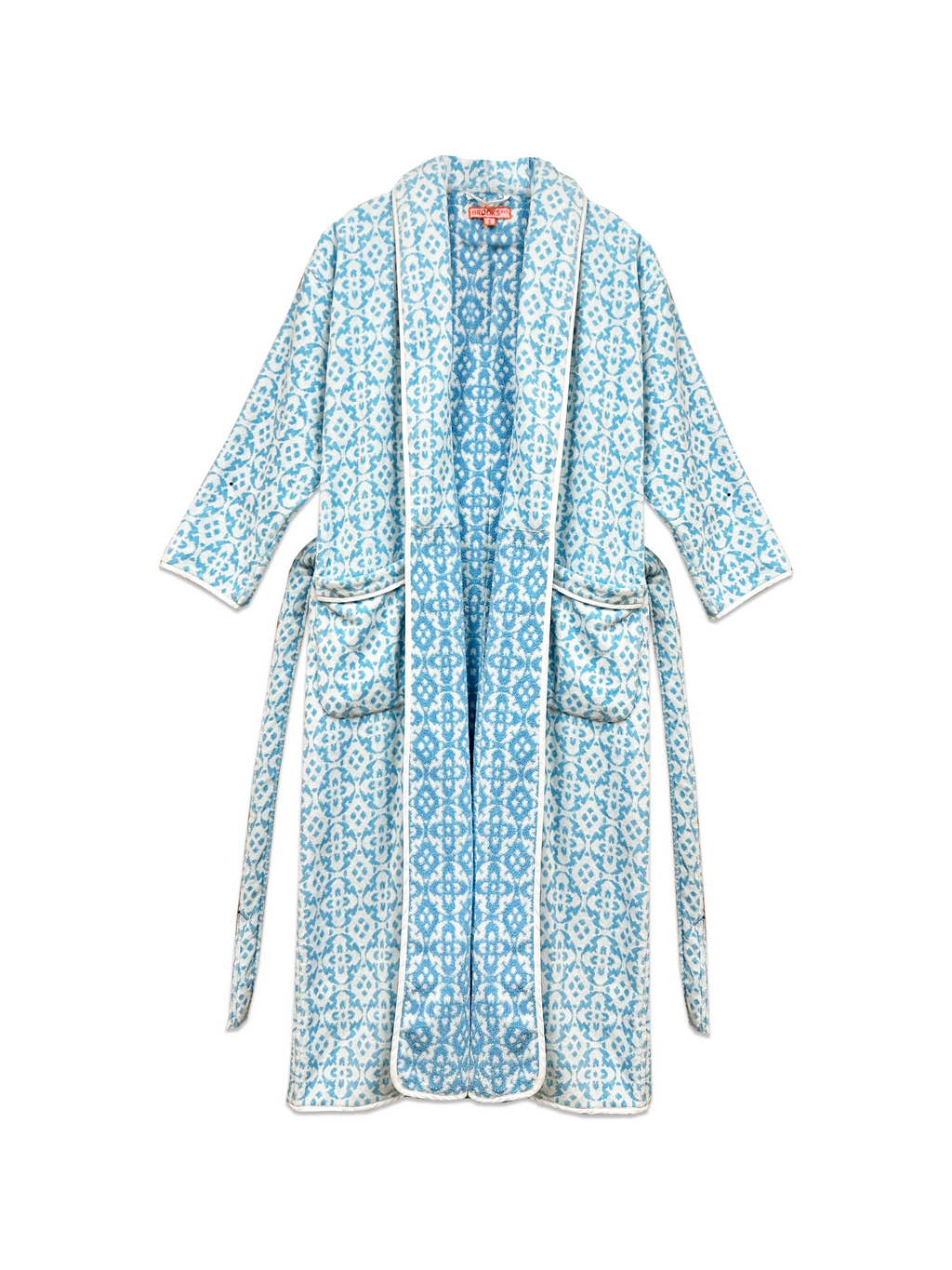 Louise Velvet Jacquard Terry Bathrobe - Porto Blue