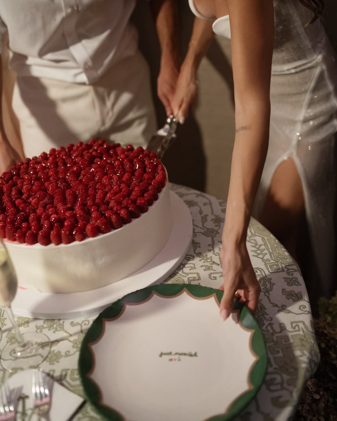 Hand-Painted “just married” Scalloped Cake Plate